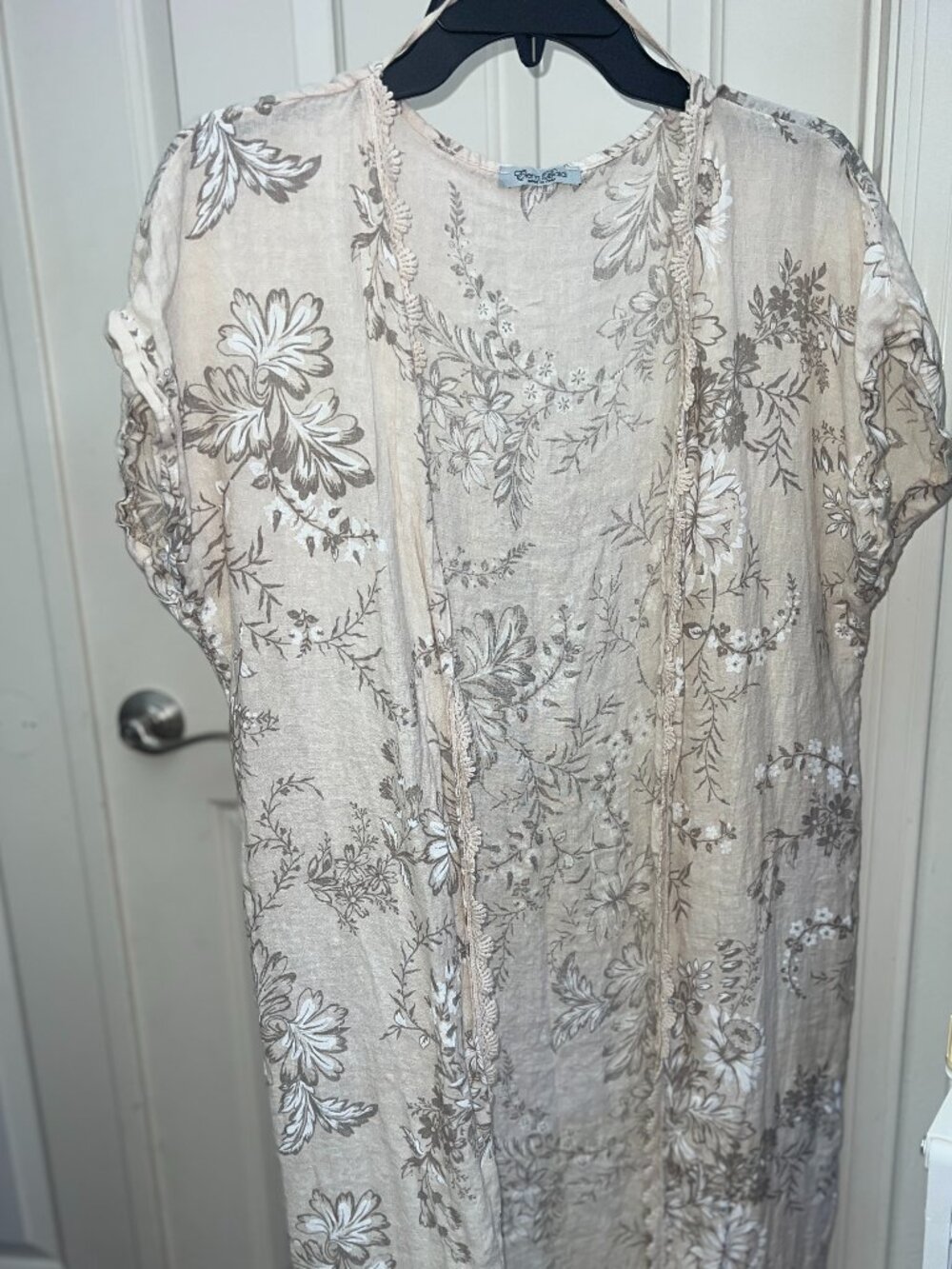 Elena Baldi Italian Linen Floral Paisley Duster Kimono Cover Up One Size